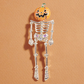 Halloween Pumpkin Skeleton Pin Brooch