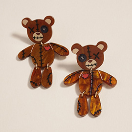 Halloween Stitched Teddy Bear Earrings