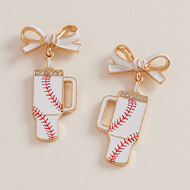 Bow Baseball Themed Tumbler Dangle Earrings