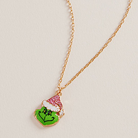 Holiday Green Monster Pendant Necklace