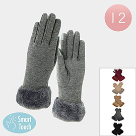 12Pairs - Faux Fur Cuff Smart Touch Winter Gloves