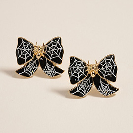 Halloween Spider Web Bow Stud Earrings