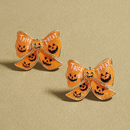 Trick or Treat Halloween Pumpkin Bow Stud Earrings
