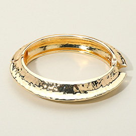 Hammered Metal Sculptural Crescent Hinged Bangle Bracelet