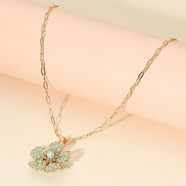 Beaded Flower Pendant Paperclip Chain Necklace