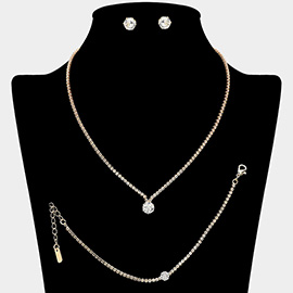 Round CZ Stone Accent Rhinestone Paved Jewelry Set