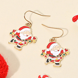 Festive Skating Santa Dangle Earrings