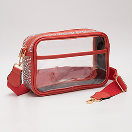 Bling Studded Faux Leather Transparent Rectangle Crossbody Bag