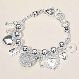 Key Lock Heart Charm Beaded Bracelet