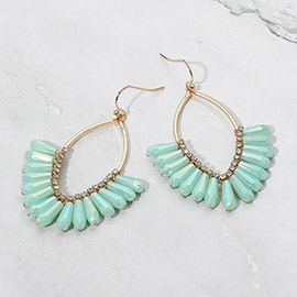 Faceted Long Beaded Open Marquise Fan Dangle Earrings
