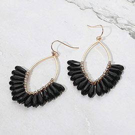 Faceted Long Beaded Open Marquise Fan Dangle Earrings