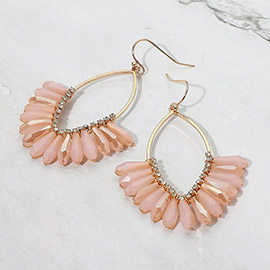 Faceted Long Beaded Open Marquise Fan Dangle Earrings