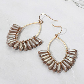 Faceted Long Beaded Open Marquise Fan Dangle Earrings