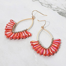 Faceted Long Beaded Open Marquise Fan Dangle Earrings