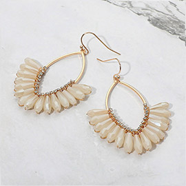 Faceted Long Beaded Open Marquise Fan Dangle Earrings