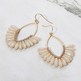 Faceted Long Beaded Open Marquise Fan Dangle Earrings