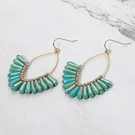 Faceted Long Beaded Open Marquise Fan Dangle Earrings