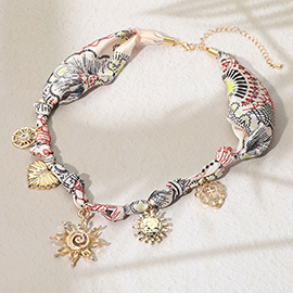 Sun Heart Cross Charm Fabric Necklace