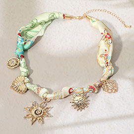 Sun Heart Cross Charm Fabric Necklace