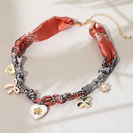 Heart Bow Clover Pearl Heart Charm Fabric Necklace