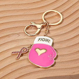 Fight Message Boxing Glove Awareness Pink Ribbon Dangle Keychain / Bag Charm