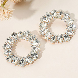 Teardrop Stone Cluster Open Circle Statement Evening Earrings