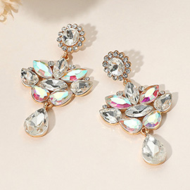 Teardrop Stone Cluster Dangle Marquise Stone Cluster Embellished Drop Evening Earrings