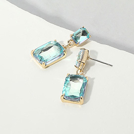 Rectangular Stone Cluster Dangle Evening Earrings