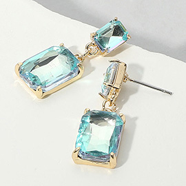 Rectangular Stone Cluster Dangle Evening Earrings