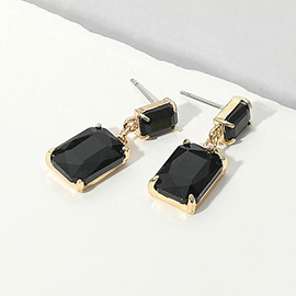 Rectangular Stone Cluster Dangle Evening Earrings