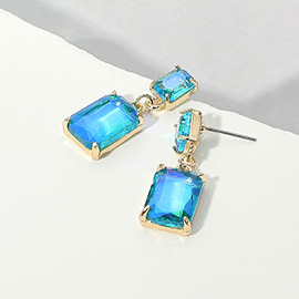Rectangular Stone Cluster Dangle Evening Earrings