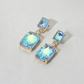 Rectangular Stone Cluster Dangle Evening Earrings