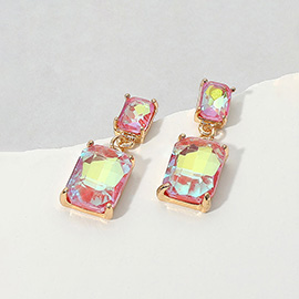 Rectangular Stone Cluster Dangle Evening Earrings