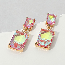 Rectangular Stone Cluster Dangle Evening Earrings