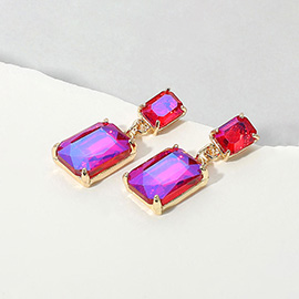 Rectangular Stone Cluster Dangle Evening Earrings