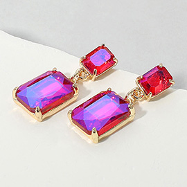 Rectangular Stone Cluster Dangle Evening Earrings