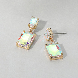 Rectangular Stone Cluster Dangle Evening Earrings