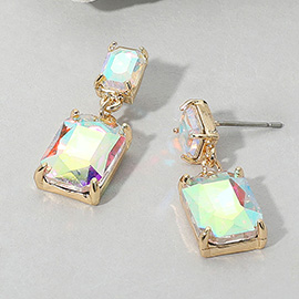 Rectangular Stone Cluster Dangle Evening Earrings