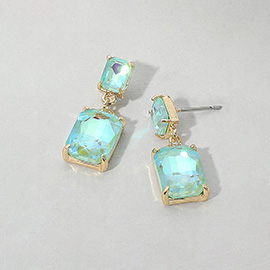 Rectangular Stone Cluster Dangle Evening Earrings