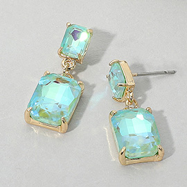 Rectangular Stone Cluster Dangle Evening Earrings