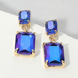 Rectangular Stone Cluster Dangle Evening Earrings