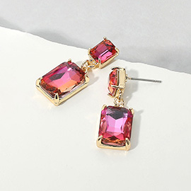 Rectangular Stone Cluster Dangle Evening Earrings