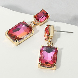 Rectangular Stone Cluster Dangle Evening Earrings
