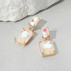 Rectangular Stone Cluster Dangle Evening Earrings
