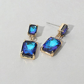 Rectangular Stone Cluster Dangle Evening Earrings