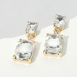 Rectangular Stone Cluster Dangle Evening Earrings