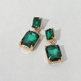 Rectangular Stone Cluster Dangle Evening Earrings