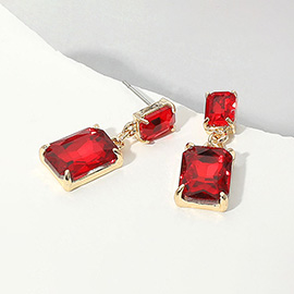 Rectangular Stone Cluster Dangle Evening Earrings