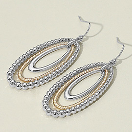 Textured Bead Layered Oval Dangle Earrings