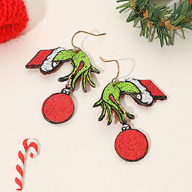 Holiday Green Monster Hand Ornament Dangle Earrings